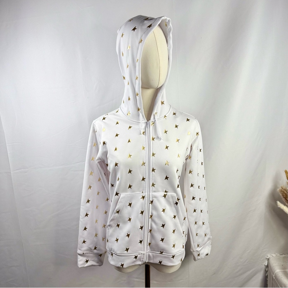 EUC Golden Goose Jersey Zip Up Hooded Sweatshirt w/ Gold Star Print